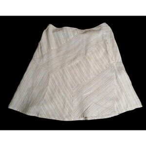J. JILL 10P PETITE SKIRT 100 % LINEN ZIP SIDE BEIGE STRIPE